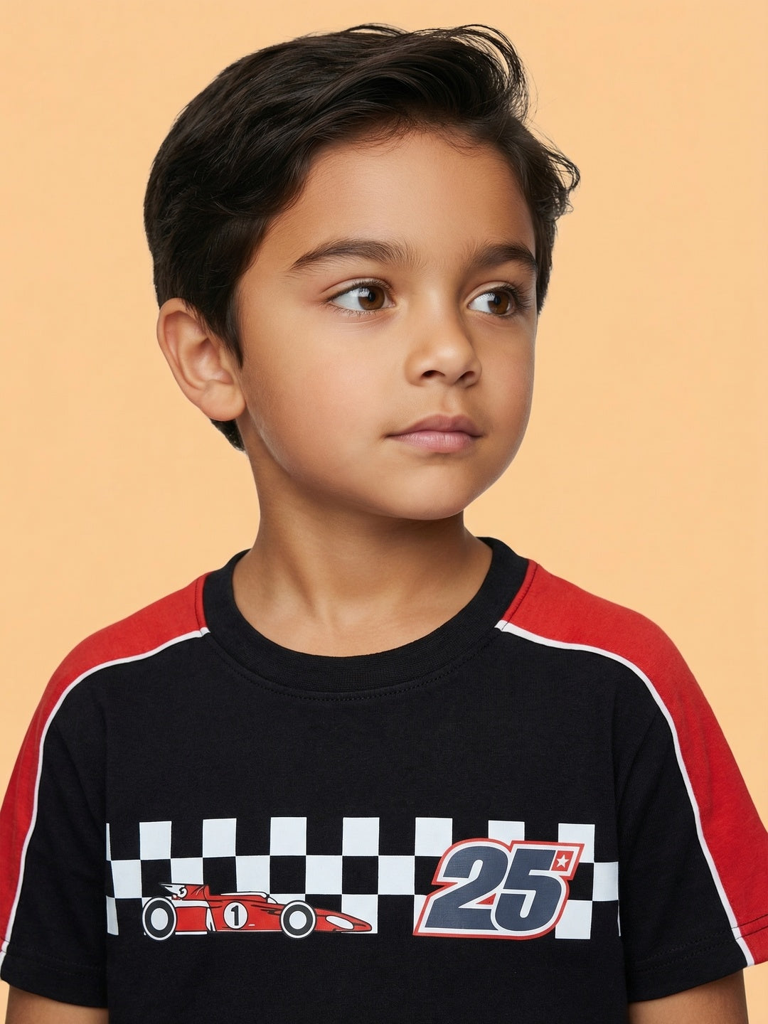 Nautinati Boys' Race Car Printed Regular Fit Round Neck T-shirt and Shorts Co-ord Set