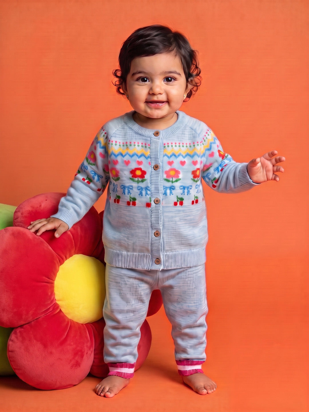 Nautinati Baby Girls Floral Knit Sweater & Jogger Set