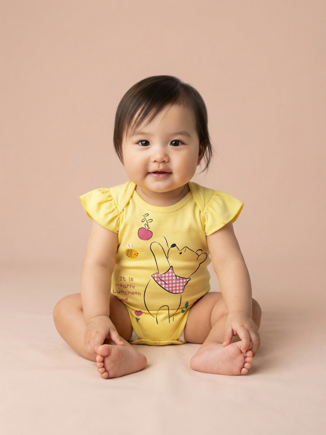 Nautinati Baby Girls' 100% Interlock Cotton Pack of 2 Disney Winnie the Pooh Placement Print Bodysuits