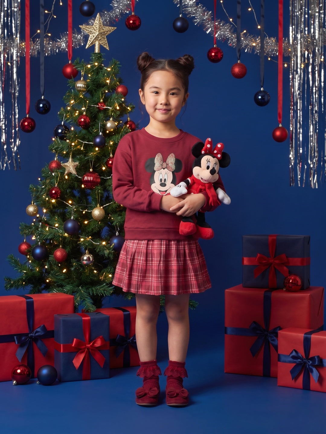 Nautinati Girls Disney Minnie Mouse Oversized Printed Sweatshirt Dress with Sequin Detail
