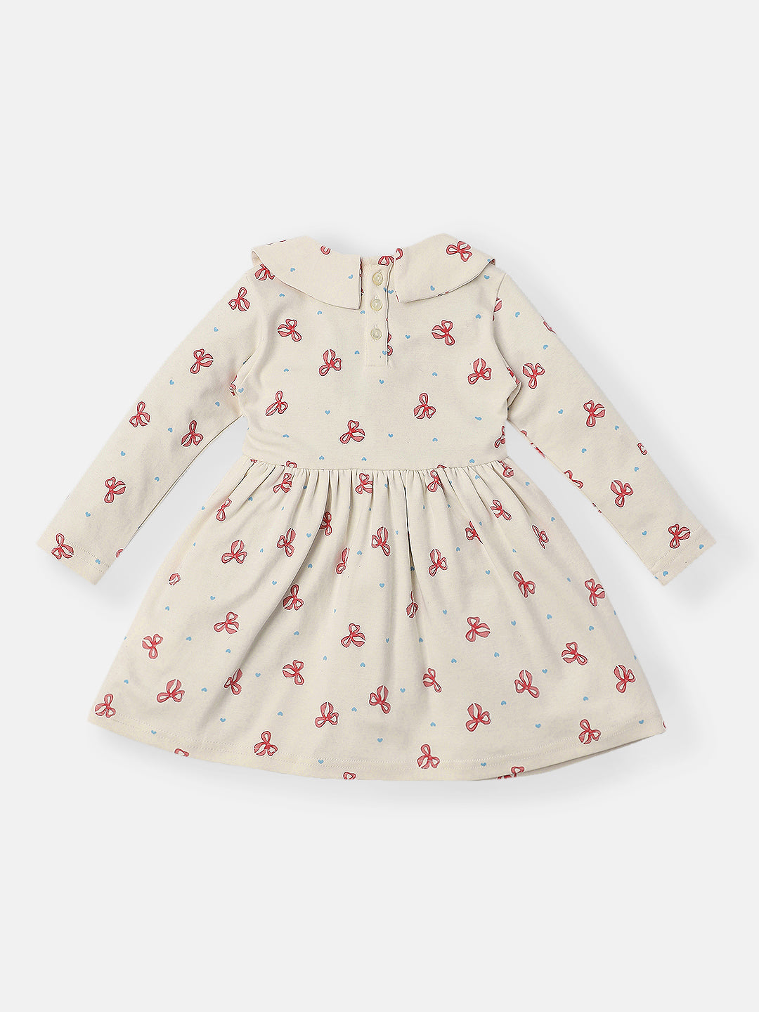 Nautinati Infants Cotton Peter Pan Collar Bow Printed Dress with Headband