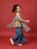 Nautinati Girls' A-line All-over Paisley Print Kurti, Solid Sharara, Net Dupatta Set with Gota Patti Details