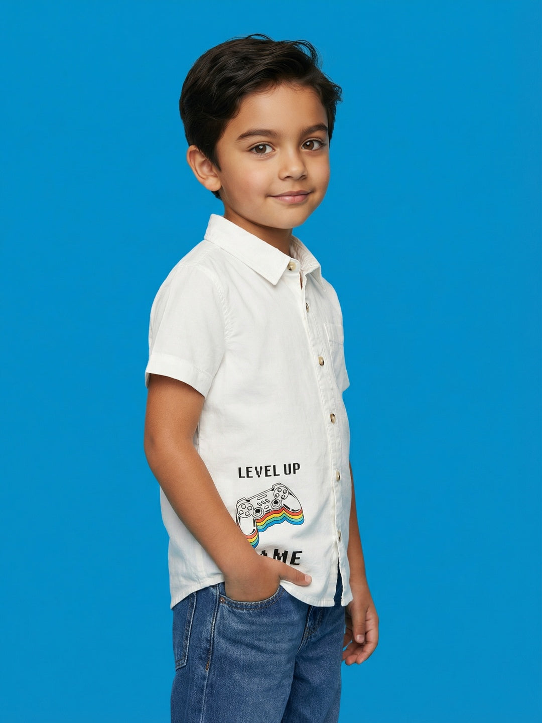 Nautinati Boys' 100% Cotton Woven Gaming Graphic Print Shirt