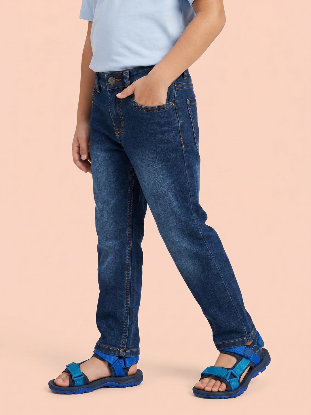 Nautinati Boys Pure Cotton Dark Wash Straight Fit Jeans
