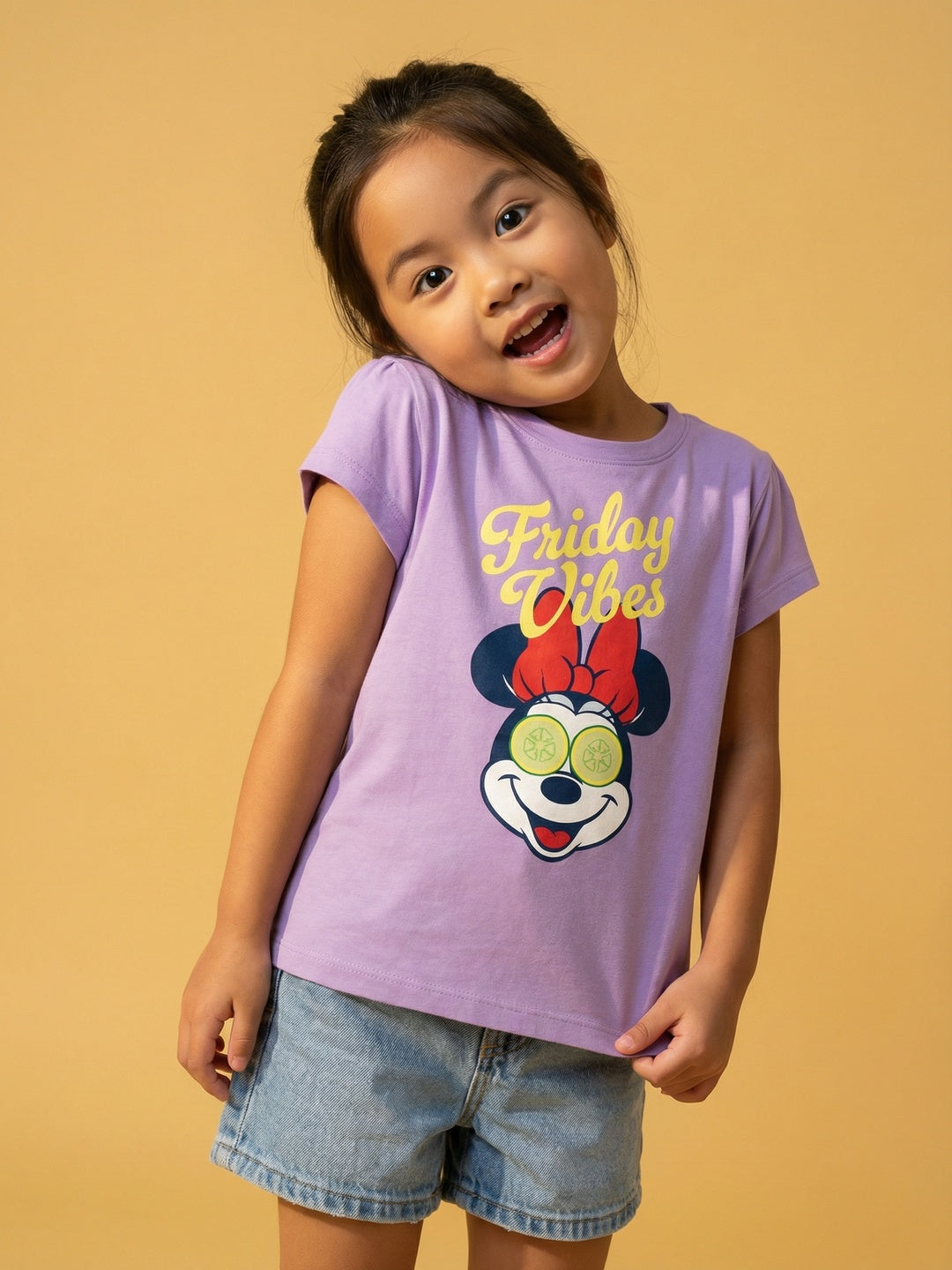 Nautinati Girls' 100% Cotton Crew Neck Disney Minnie Mouse Placement Print T-shirt