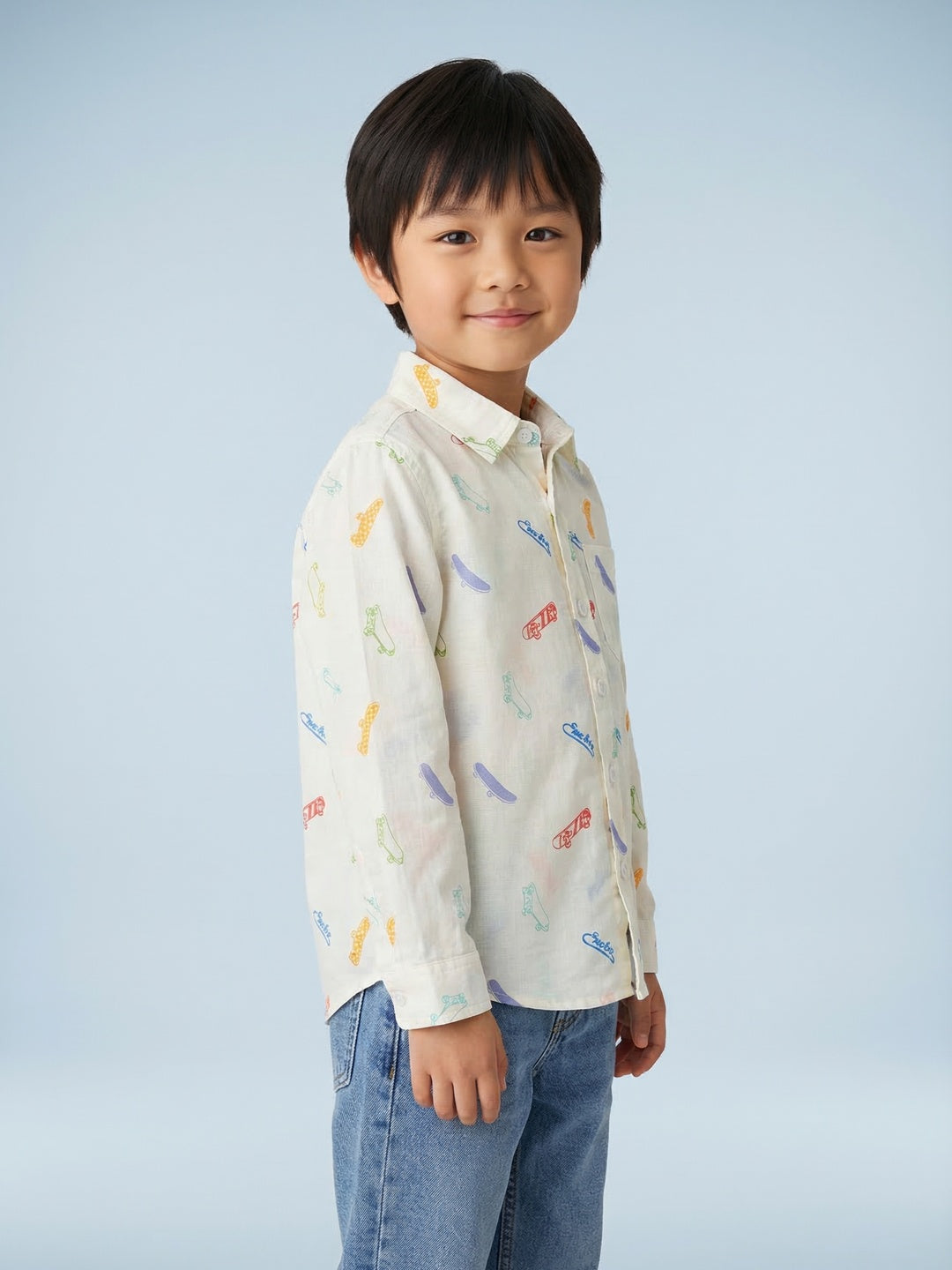 Nautinati Boys' Cotton Linen Blend Skateboard All-over Print Formal Party Shirt