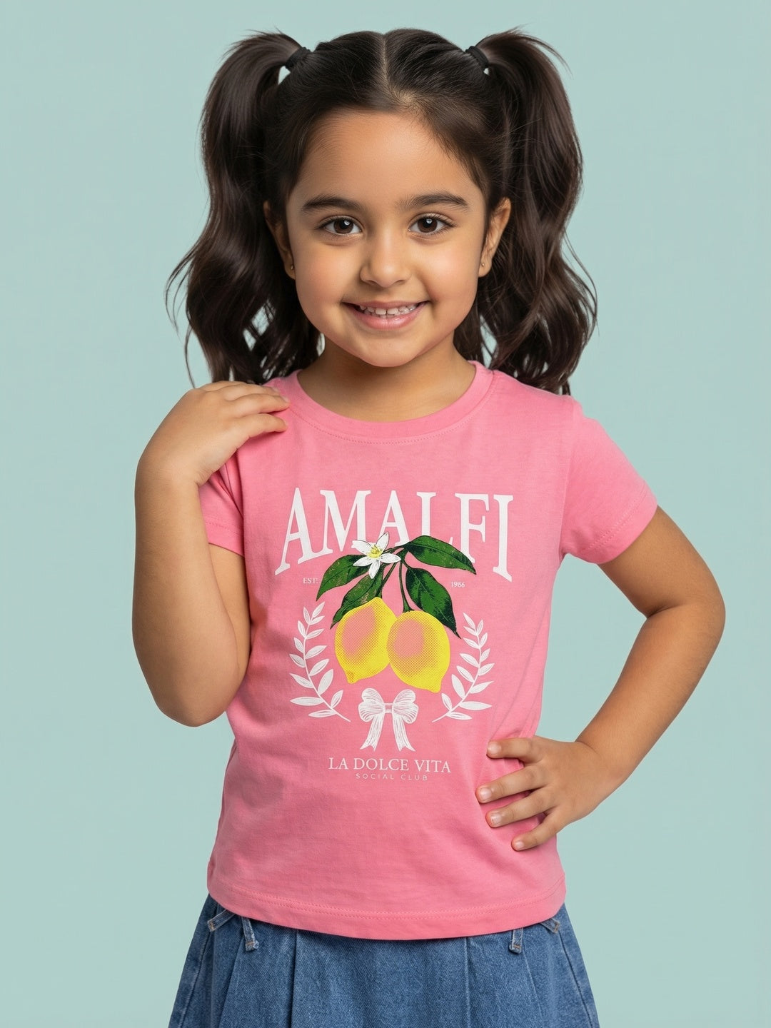 Nautinati Girls' 100% Cotton Crew Neck Amalfi Varsity Placement Print T-shirt