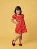 Nautinati Girls' Cotton Blend All-over Print Fit & Flare Dress with Puff Sleeves