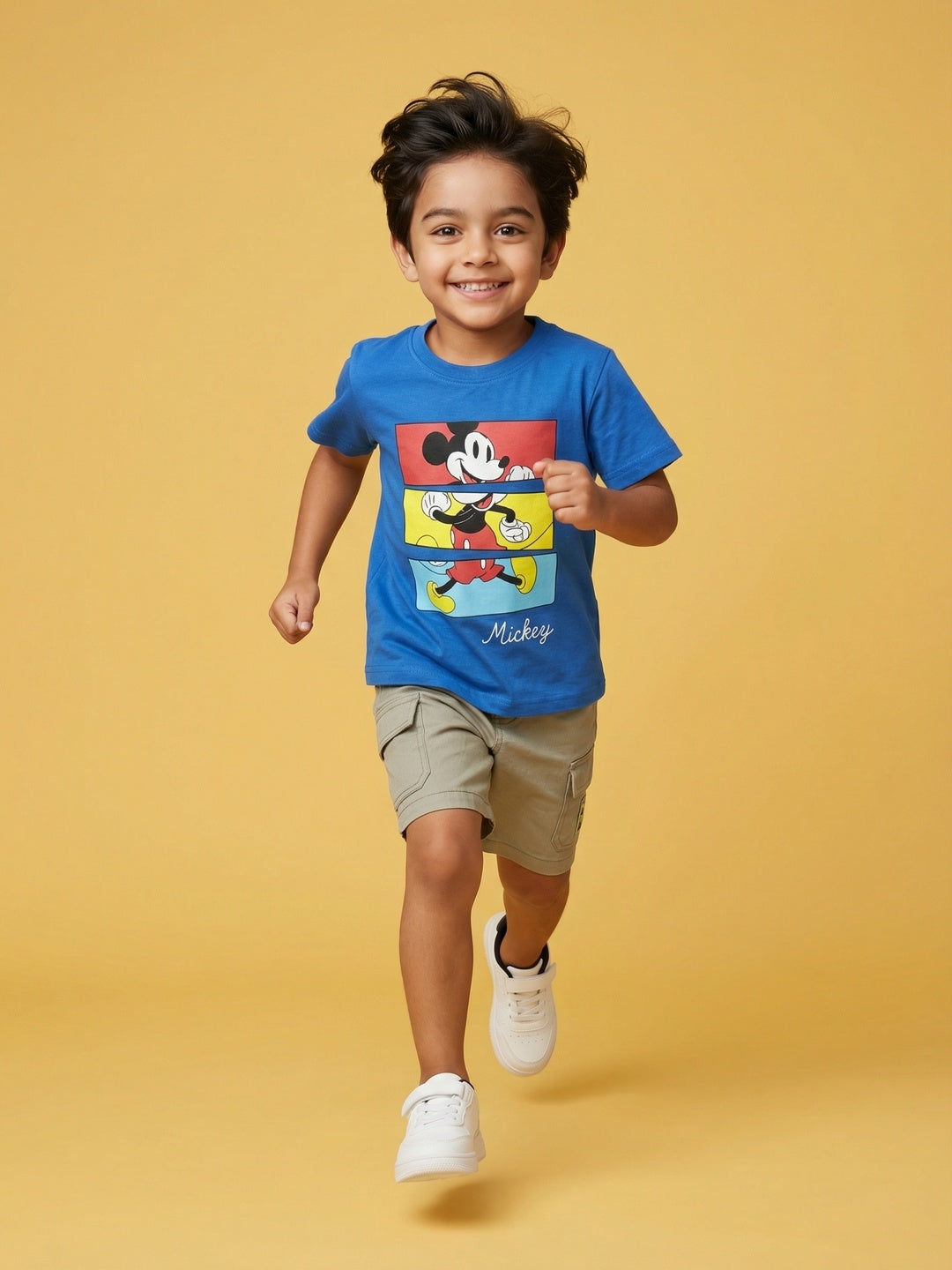 Nautinati Boys' 100% Cotton Crew Neck Disney Mickey Mouse Placement Print T-shirt