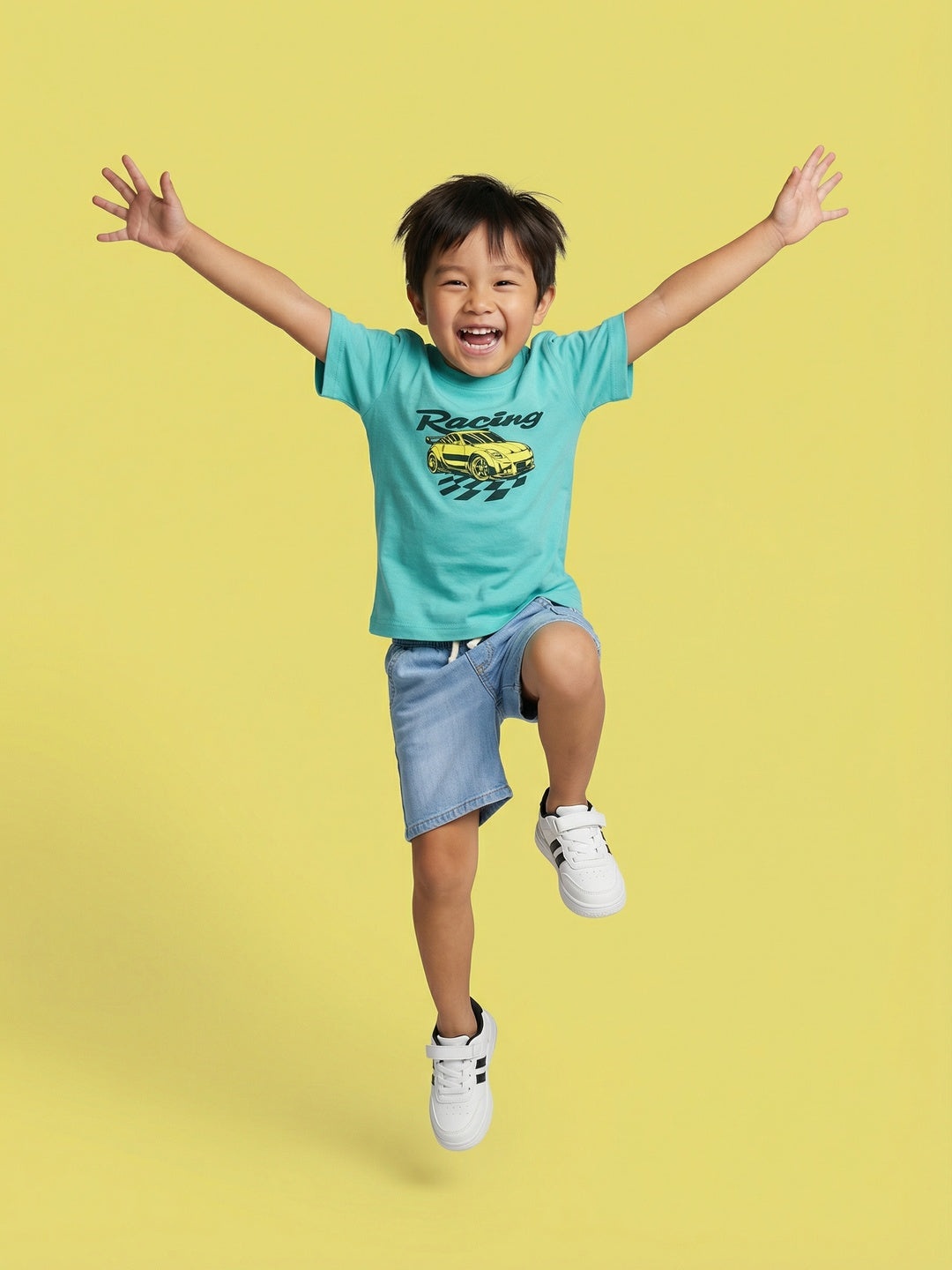 Nautinati Boys' 100% Cotton Pack of 2 Racing Graphic & All-over Print Crew Neck T-shirts