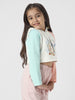 Girls Printed Cropped Sweatshirt With Colourblock Sleeves