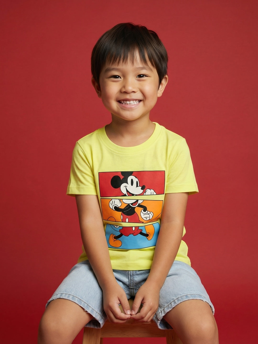 Nautinati Boys' 100% Cotton Crew Neck Disney Mickey Mouse Placement Print T-shirt