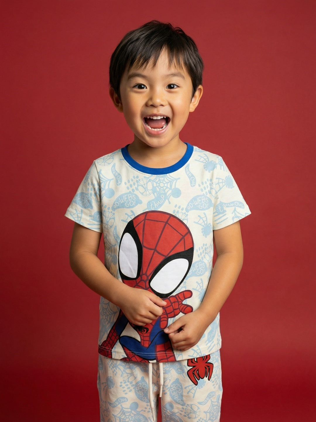 Nautinati Boys' Marvel Spiderman 100% cotton Printed  T-shirt with Joggers Night Suit