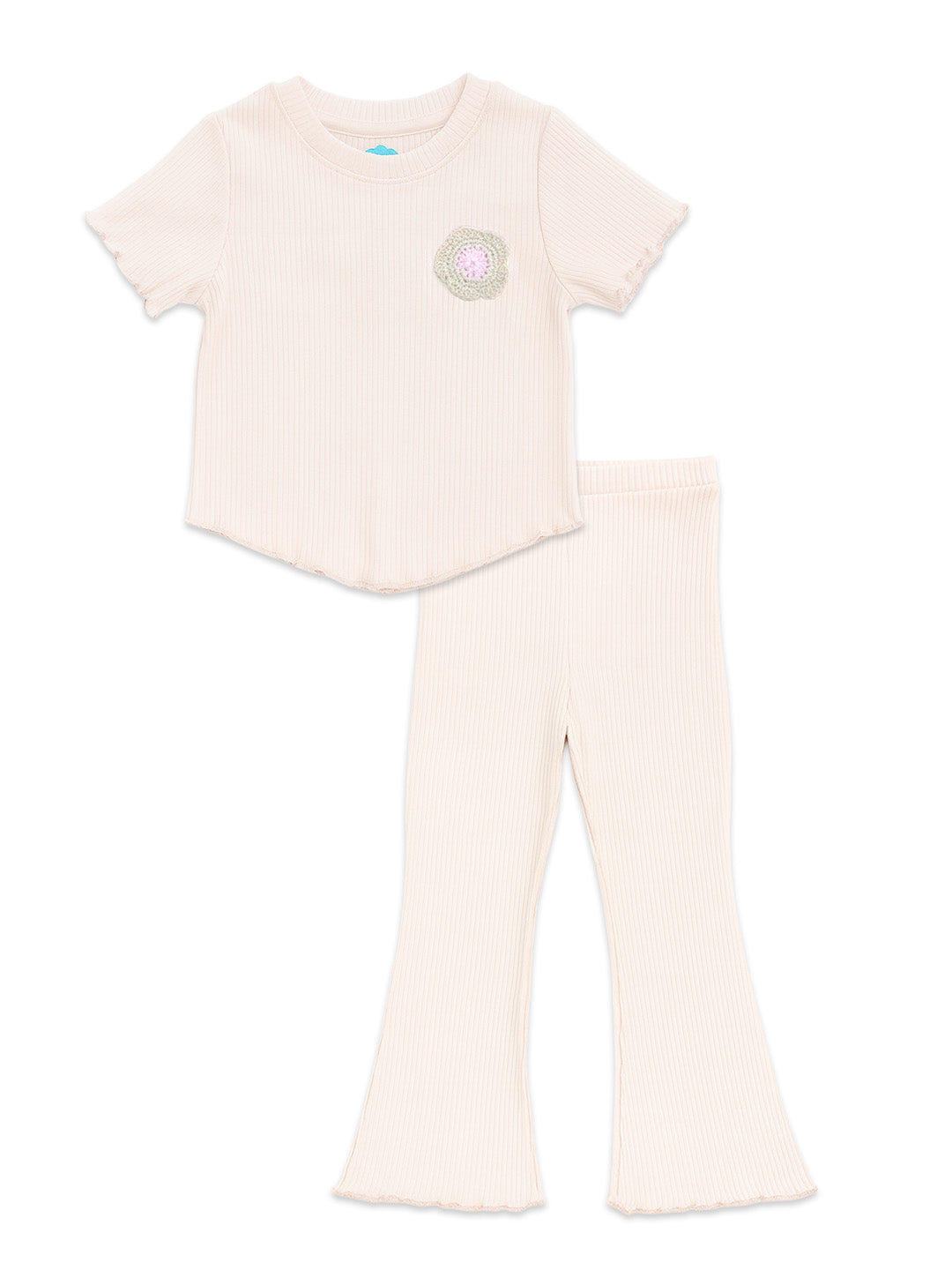 Nautinati Derby Rib Cotton Peach Top And Leggings Set For Girls