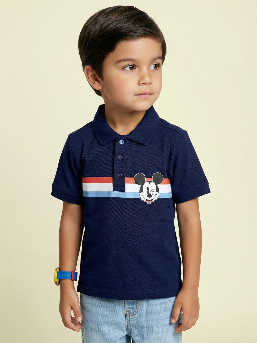 Nautinati Boys' 100% Cotton Disney Mickey Mouse Graphic & Striped Polo T-shirt