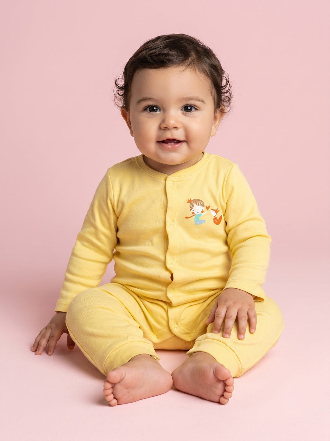 Nautinati Kids' Cotton All-overPlayful Printed Sleepsuit Set with Snap Button