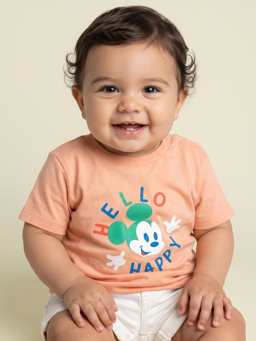 Nautinati Boys' Cotton Disney Mickey Mouse T-shirt with Snap Buttons