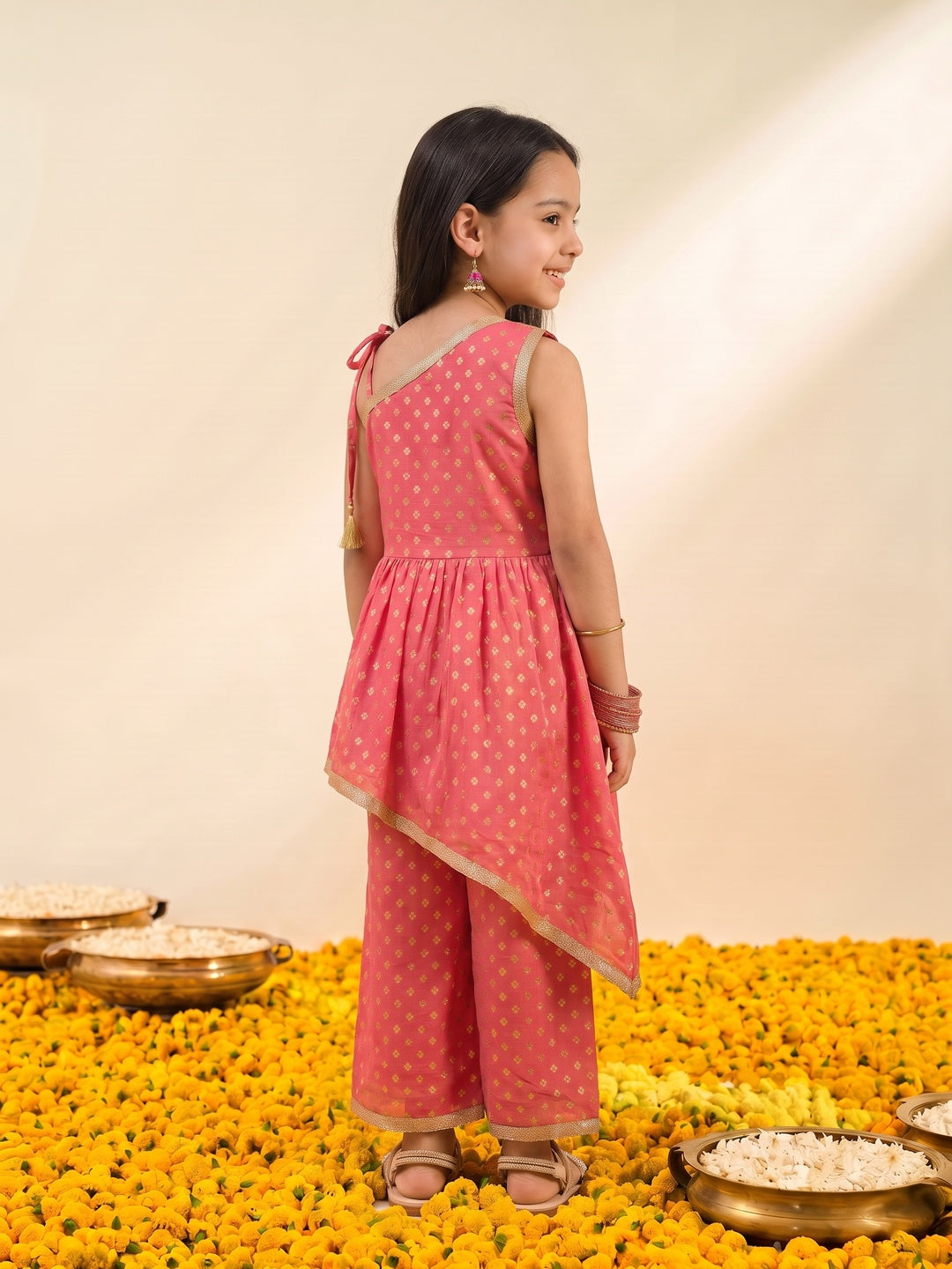Nautinati Girls Foil Print Kurta with Palazzo Set, 2-10Y