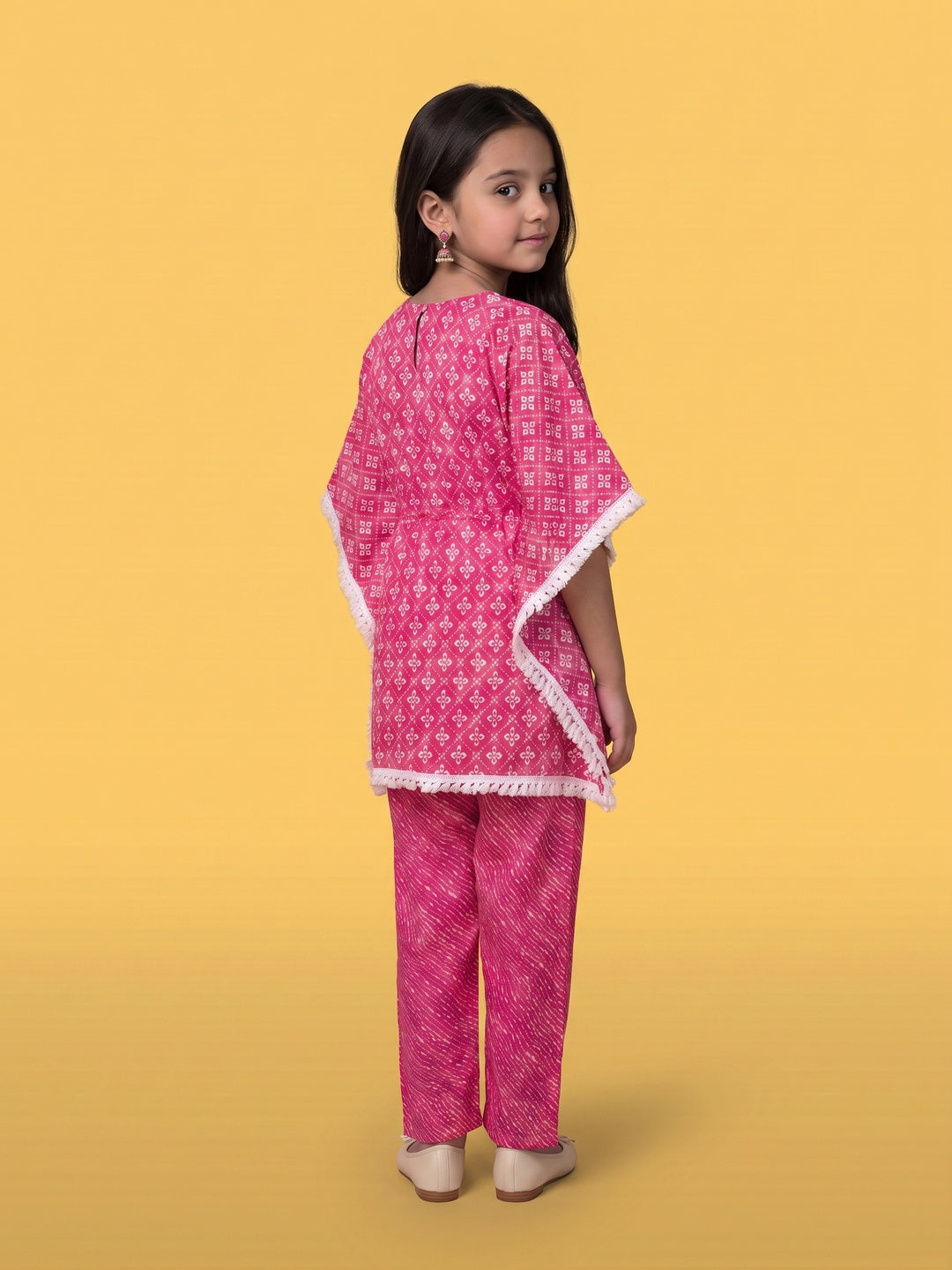 Nautinati Girls Pink Block Print Kaftan and Palazzo Set, 2-10Y