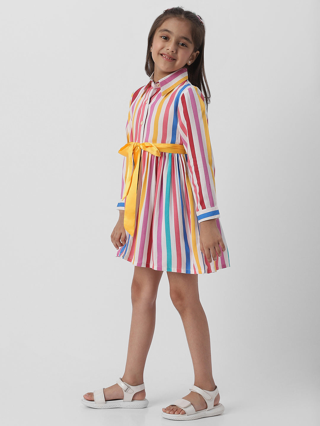 Nautinati Girls Striped Multicolour Shirt Dress