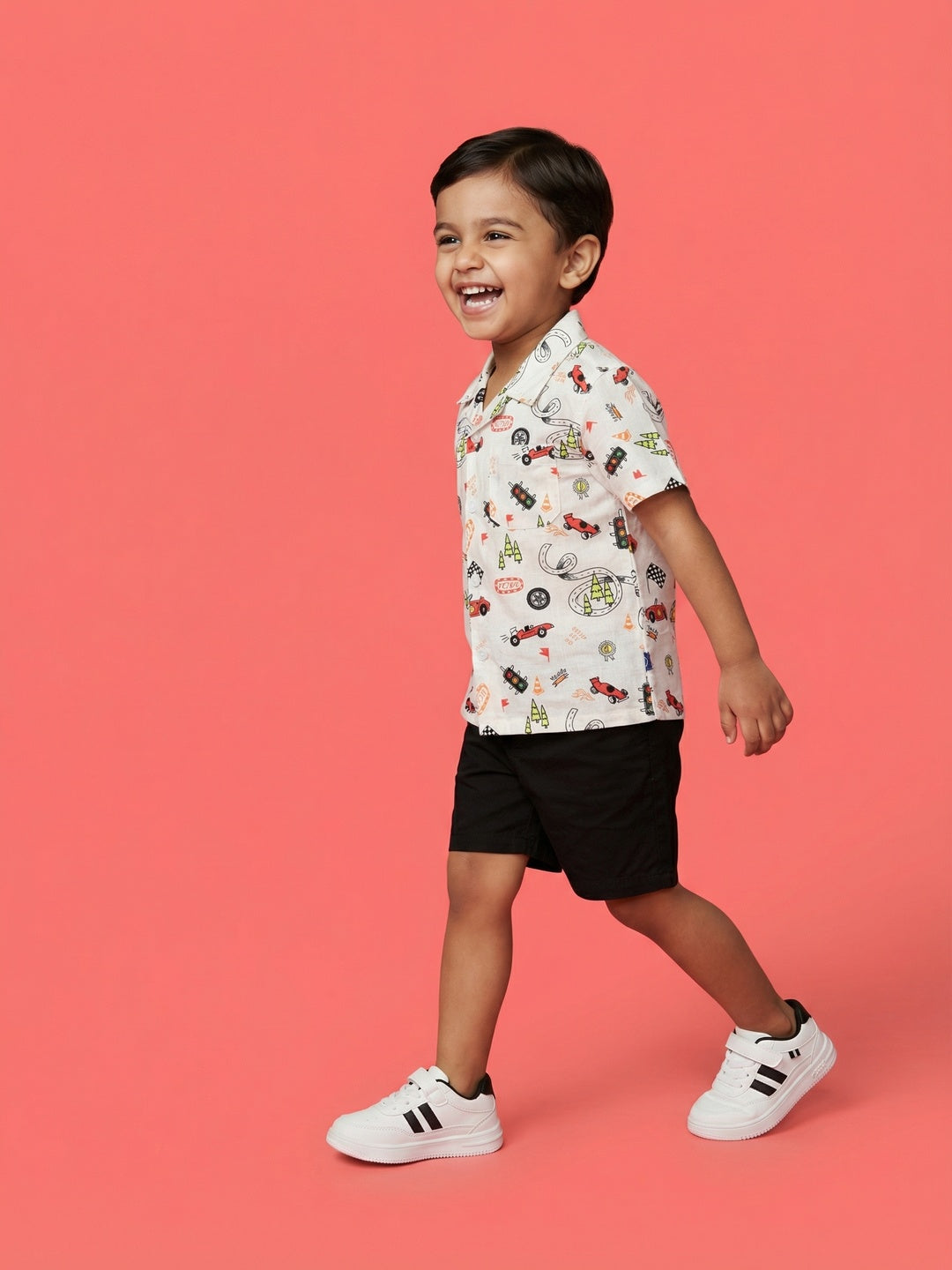 Nautinati Boys 100% Cotton Racing Printed Oversized Resort Shirt and Shorts Set
