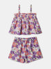 Nautinati Purple Printed Top and Shorts Set for Girls