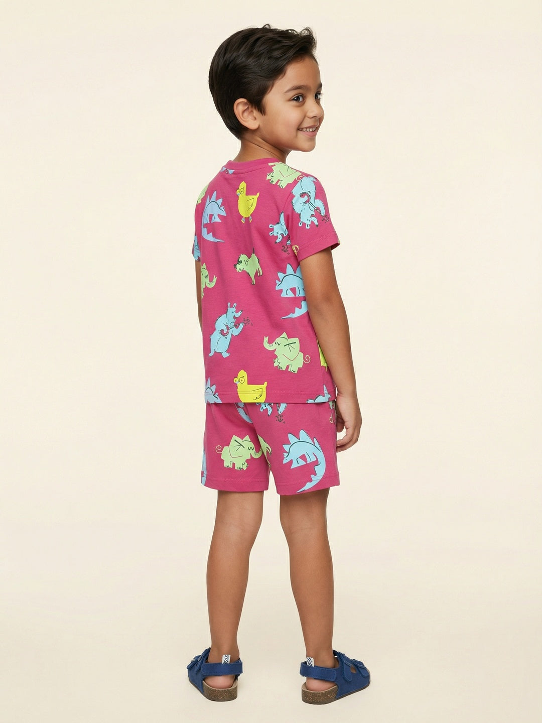 Nautinati Boys Cotton Dino Print Half-Sleeve T-shirt and Shorts Clothing Set