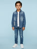 Nautinati Boys' 100% Cotton Dark Wash Varsity Placement Print Denim Shirt