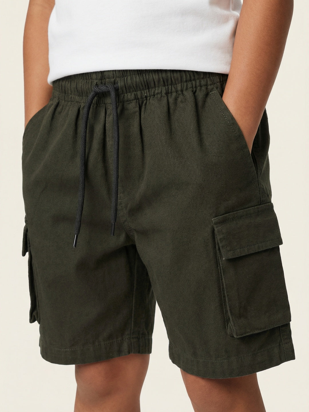 Nautinati Boys 100% Cotton Woven Solid Multi-pocket Cargo Shorts