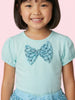 Nautinati Girls Blue Sequined T-Shirt And Skirt With Satin Bow Clothing Set