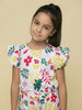 Nautinati Girls Tropical Floral Print Regular Fit Cap Sleeve Crop Top with Wide Legged Pants Co-ord Set