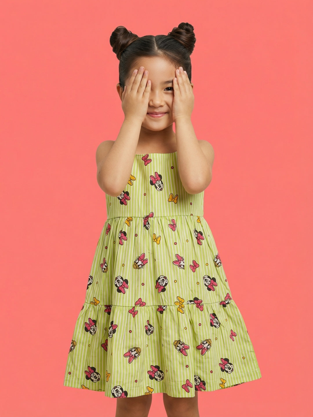 Nautinati Girls' Disney Minnie Mouse 100% Cotton All-over Striped  A-line Strappy Dress