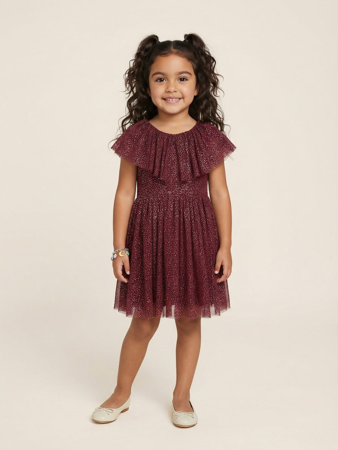 Nautinati Girls' Fit & Flare Holographic Foil Printed Mesh Party Dress