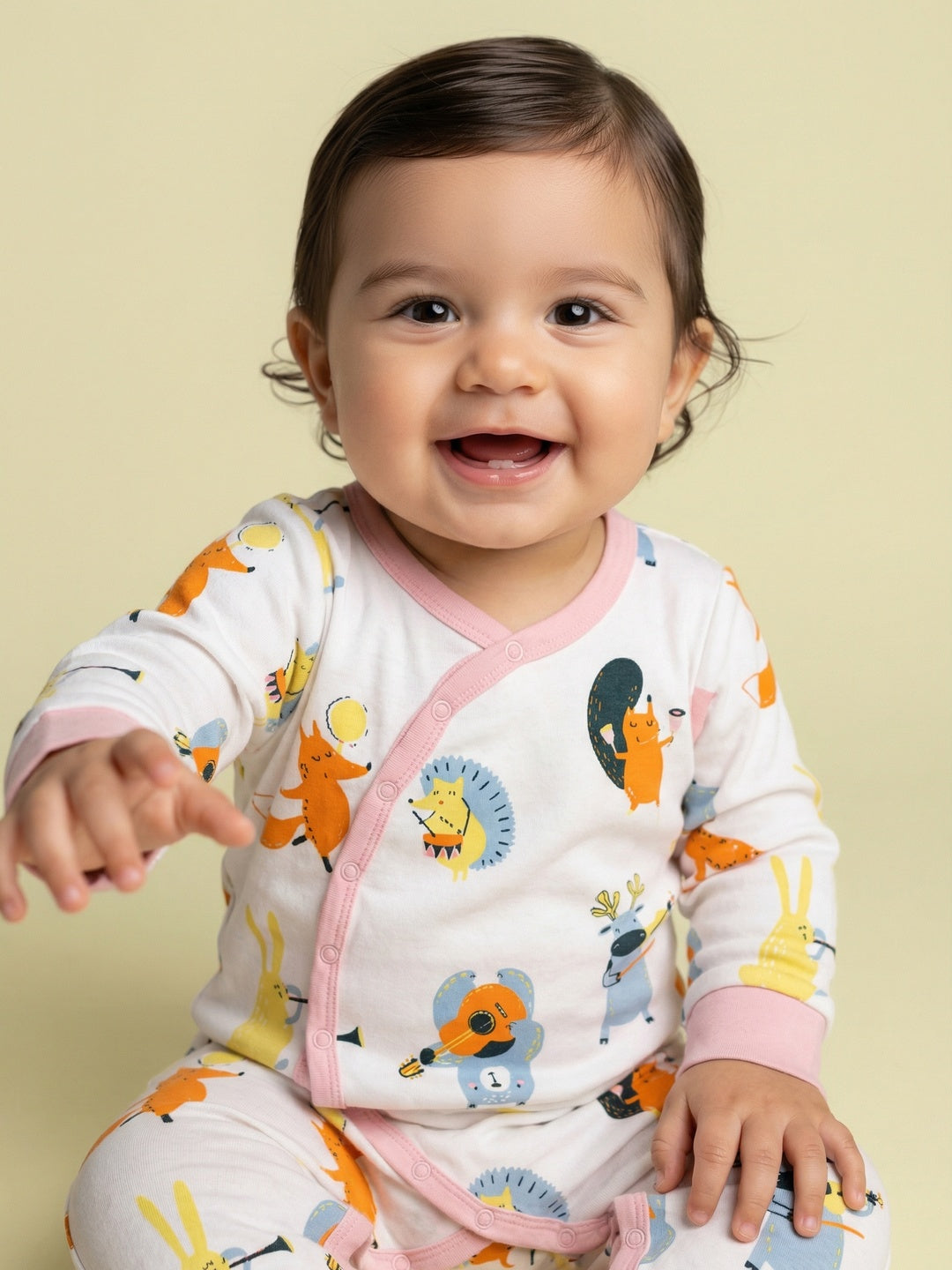 Nautinati Baby Girls' Cotton All-over Animal Printed Sleepsuit with Snap Buttons