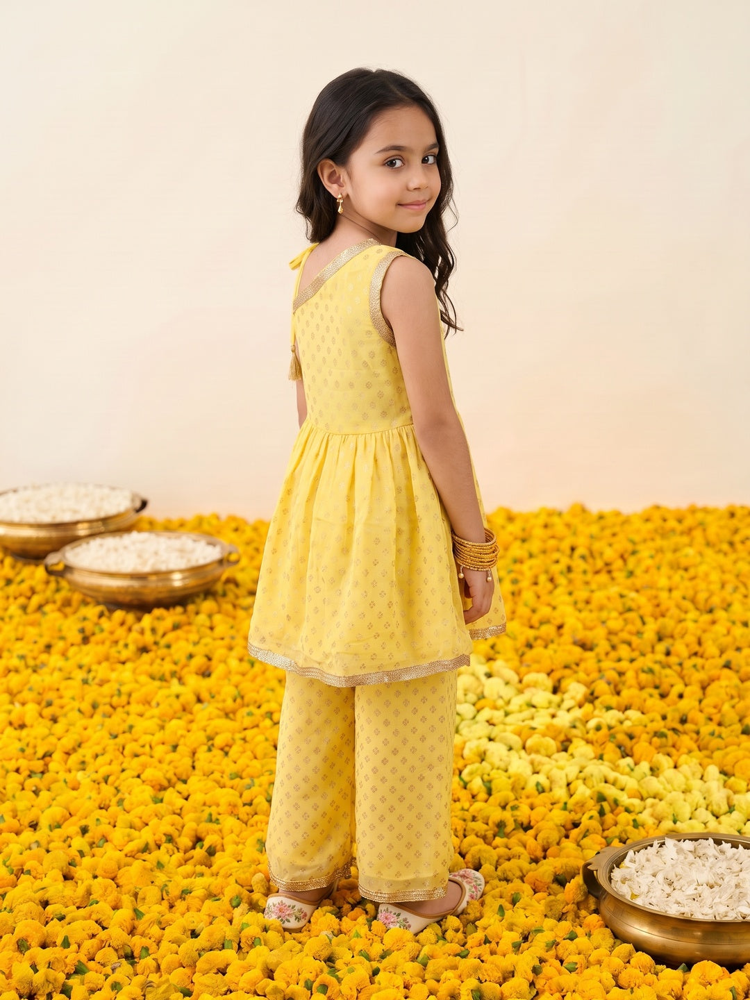 Nautinati Girls Foil Print Kurta with Palazzo Set, 2-10Y