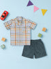 Nautinati Green Shorts With Yellow Chequered Shirt Set For Boys