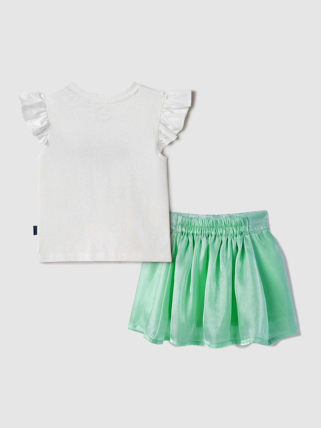 Nautinati Oraganza Green Bow Skirt With White Top Set for Girls