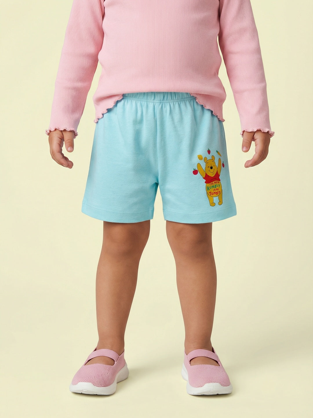 Nautinati Baby Girls' 100% Cotton Pack of 2 Disney Winnie the Pooh Placement Print Shorts