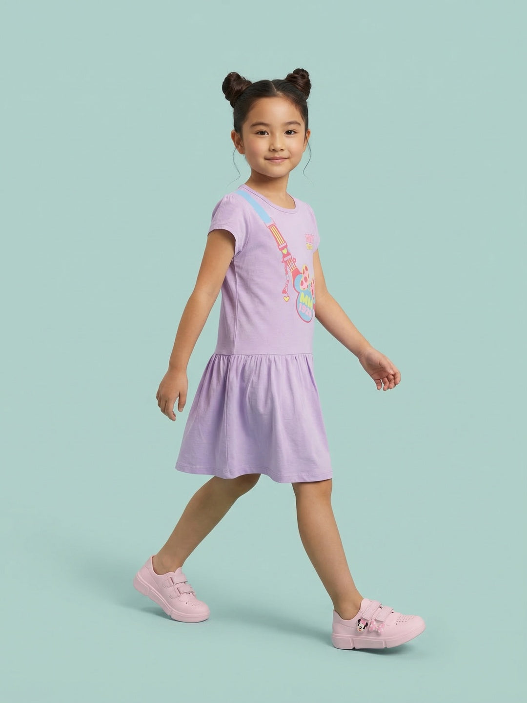 Nautinati Girls' 100% Cotton Disney Minnie Mouse Fanny Pack Placement Print A-line Dress