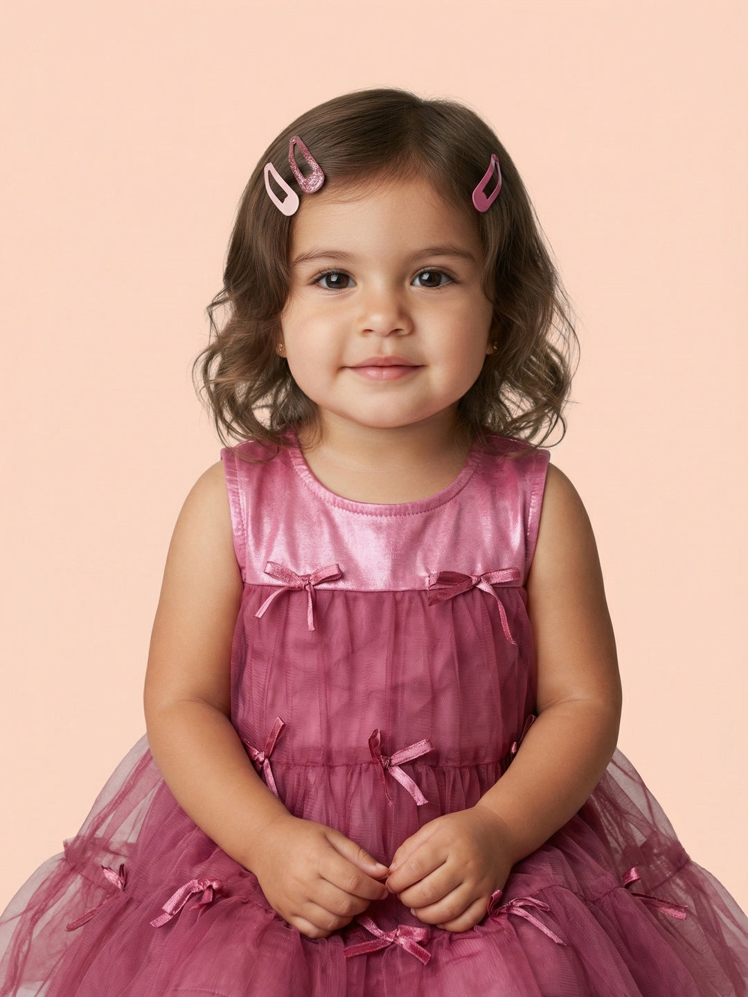 Nautinati Baby Girls' A-line Tiered Mesh Solid Party Dress with Bows & Cotton Lining