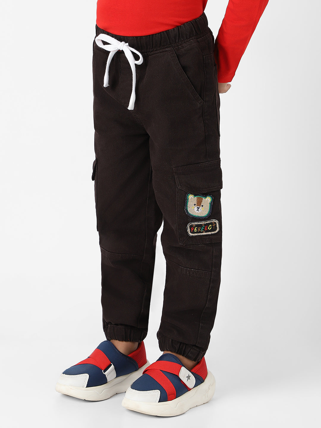 Nautinati Boys' Bear Patch Denim Cargo Style Joggers