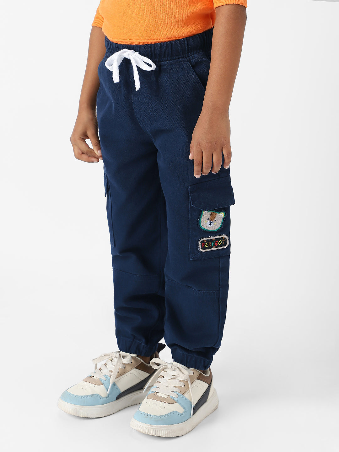 Nautinati Boys' Bear Patch Denim Cargo Style Joggers