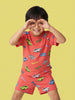 Nautinati Boys' Cars Printed Regular Fit Round Neck T-shirt and Shorts Co-ord Set