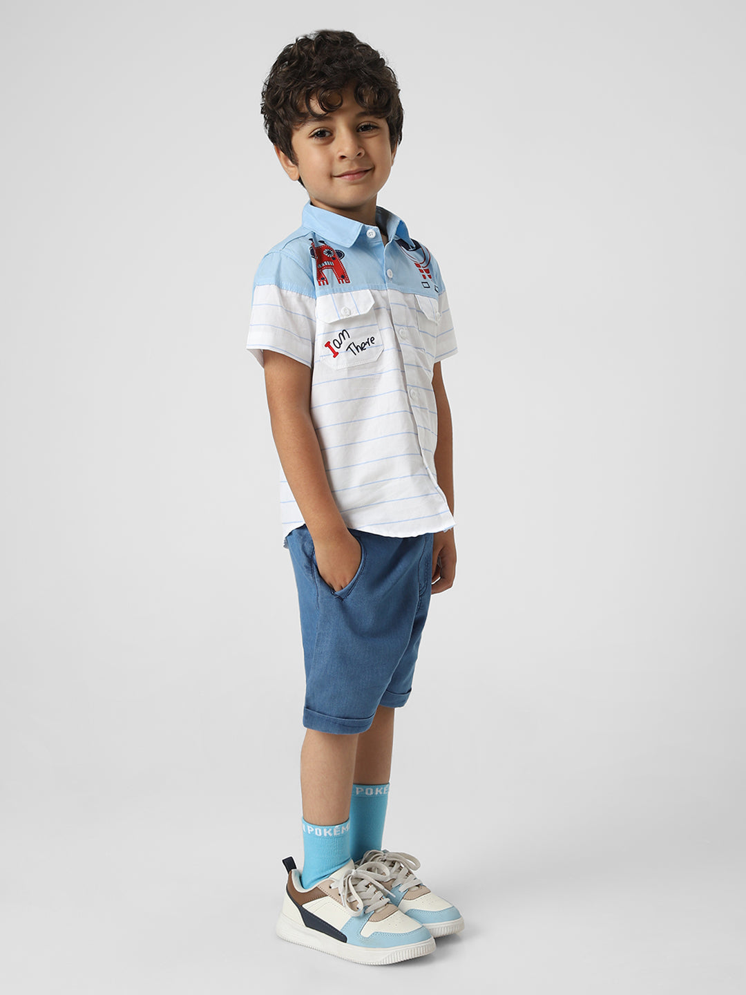 Nautinati Boys' Combo Set Of Striped Shirt And Shorts