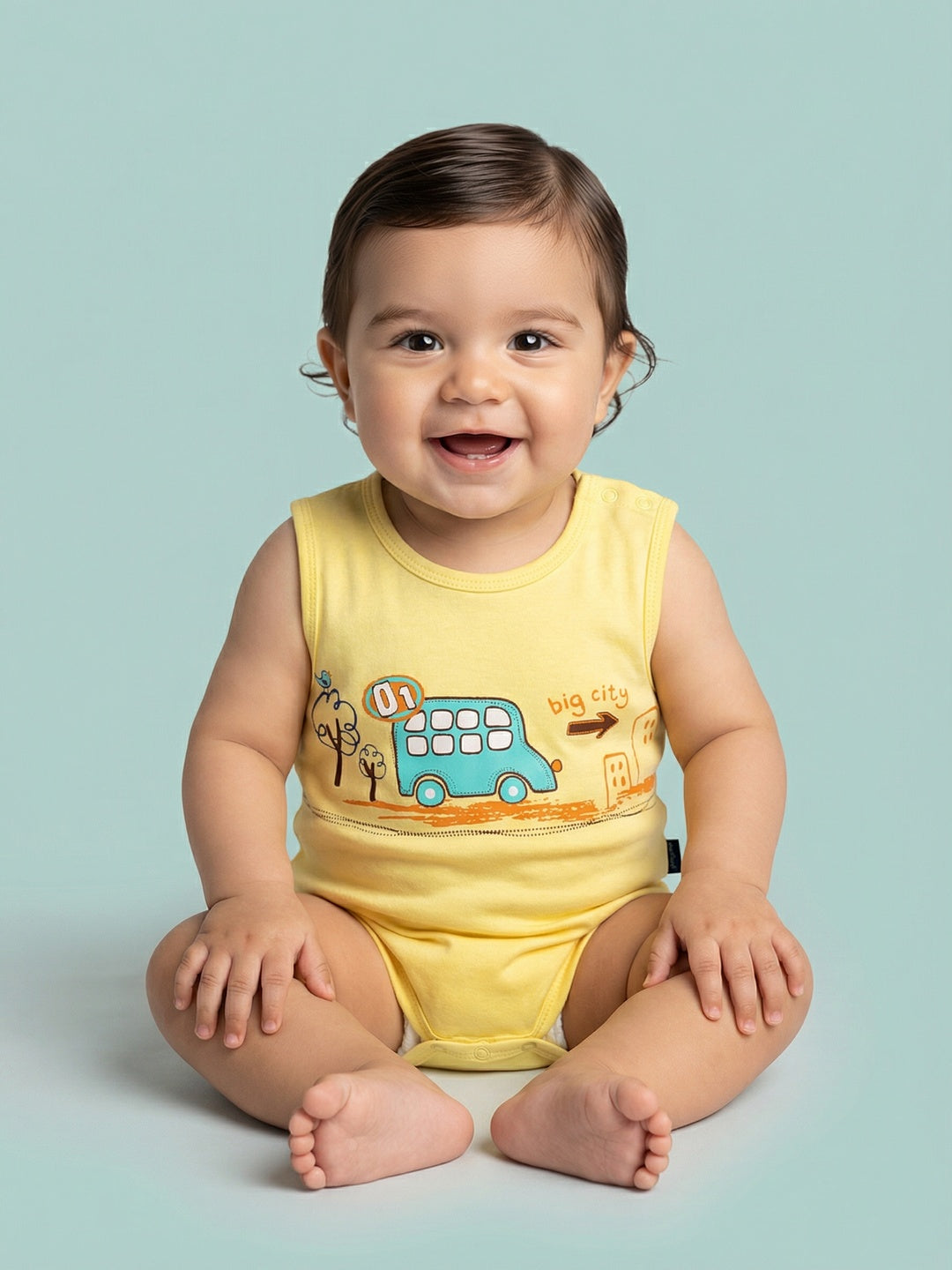 Nautinati Baby Boys' 100% Interlock Cotton Pack of 2 Car Printed Bodysuits