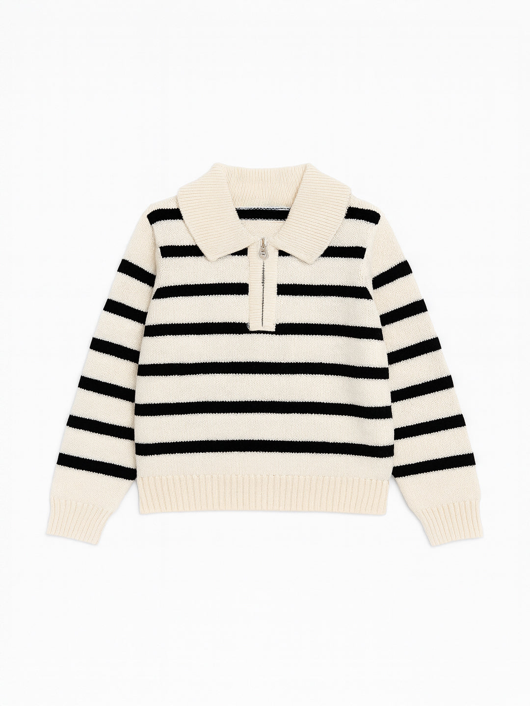 Nautinati Black And Off-White Striped Flat-Knit Sweater For Boys