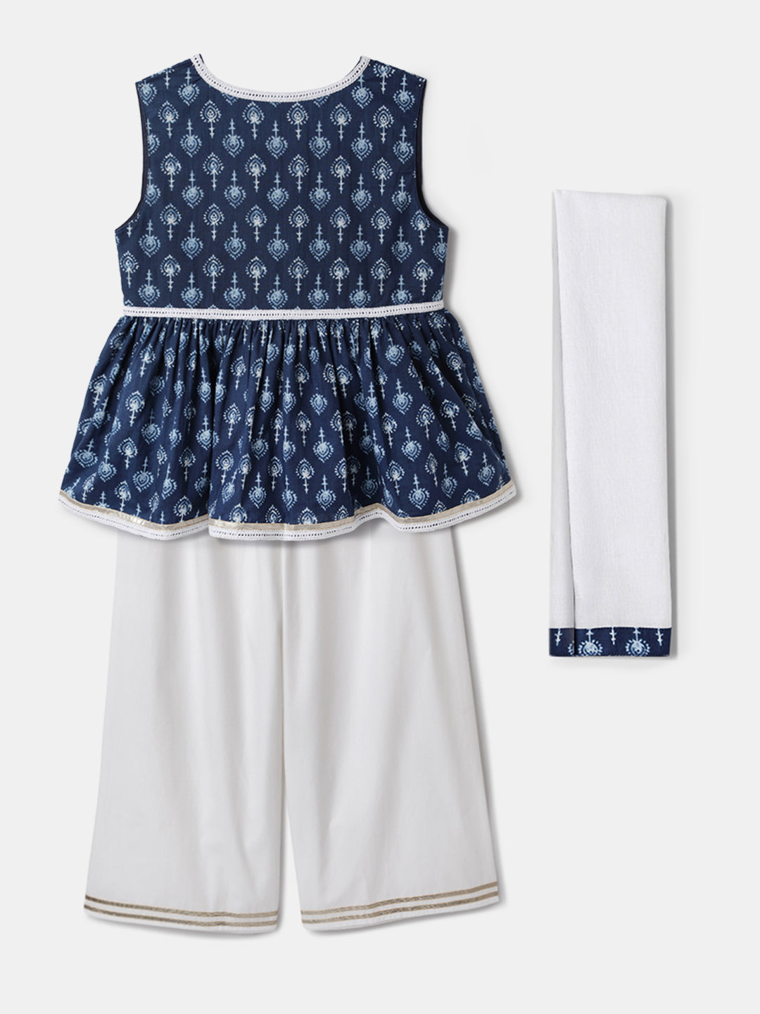 Nautinati Blue & White Festive Ethnic Set For Girls – Cotton Comfort & Style