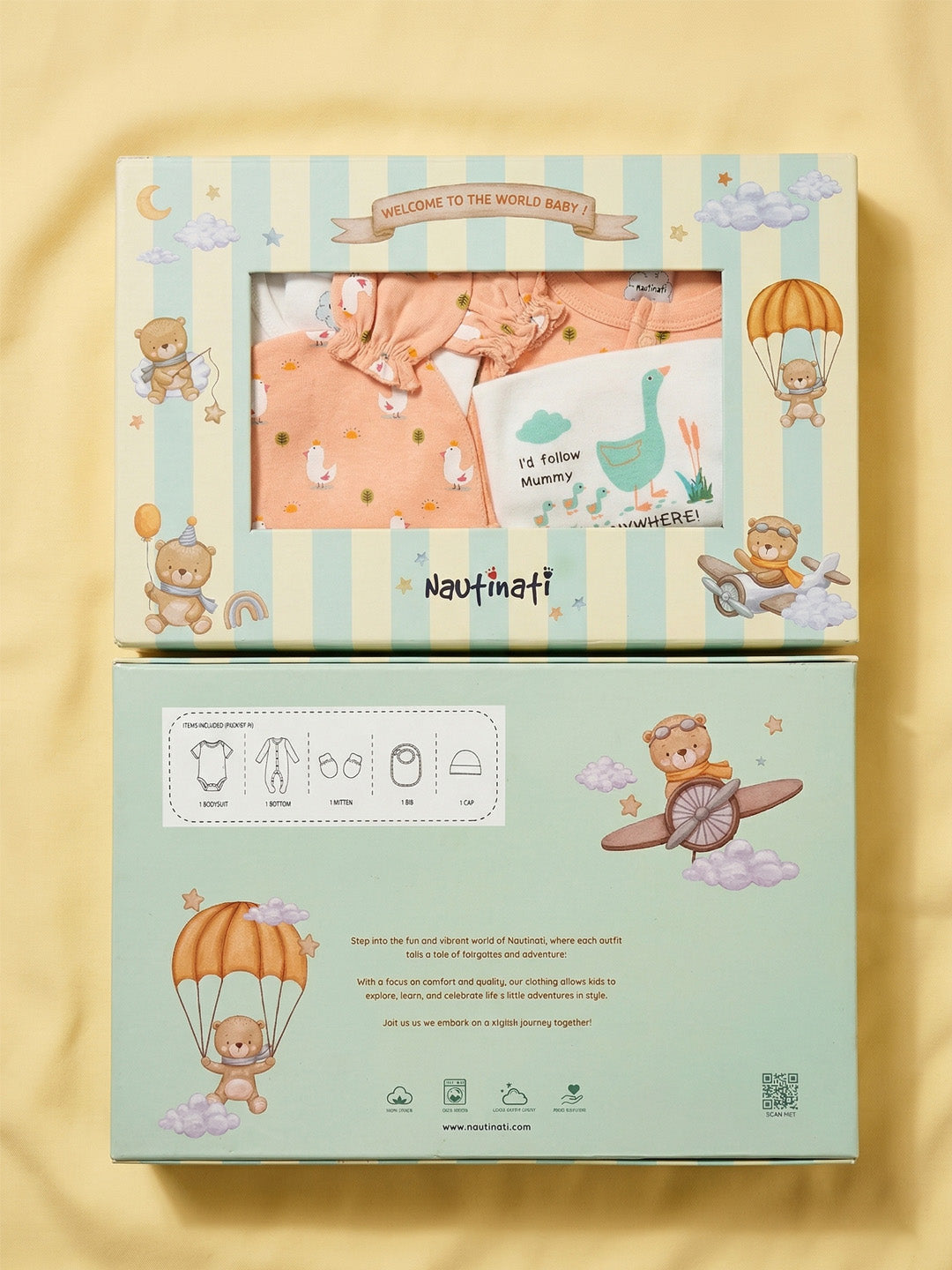 Nautinati Baby Pure Cotton  All-over & Placement Print 5-pieces Gift Set