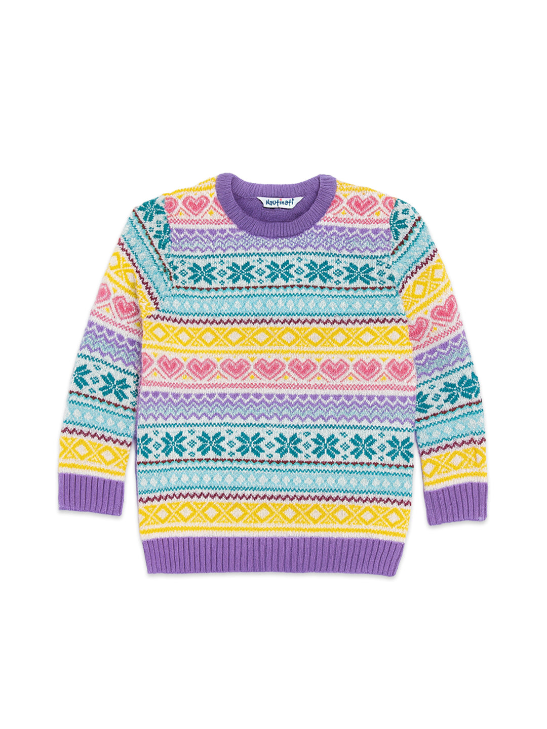 Nautinati Striped Multicolour Flat-Knit Sweater For Girls