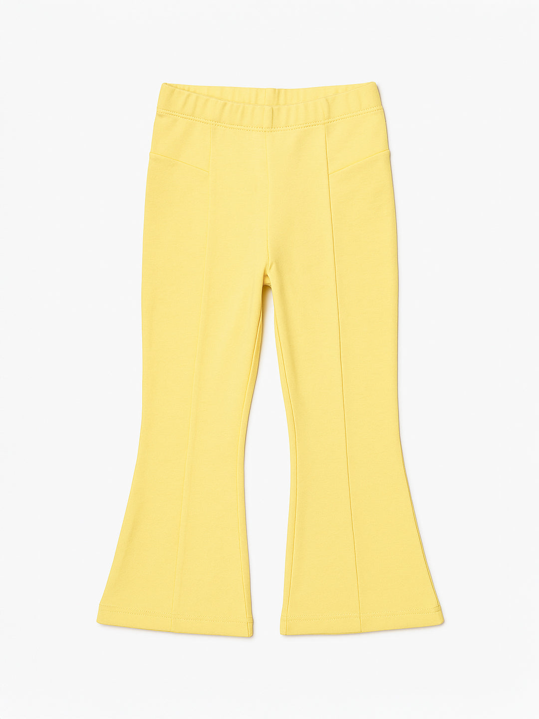 Nautinati Lemon Yellow Cotton Lycra Rib Fitted & Flared Leggings For Girls